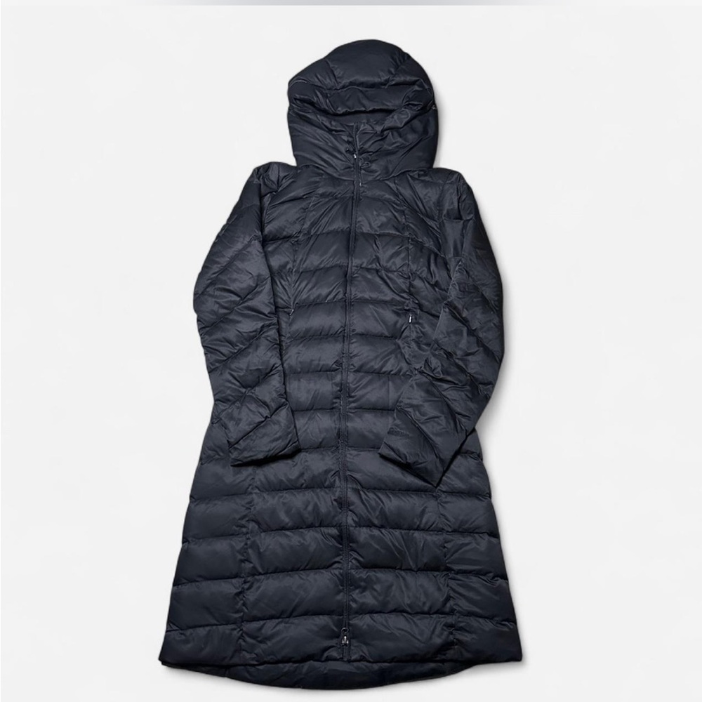 Patagonia Women's Long Down Parka Hooded Puffer Coat Black Full Zip